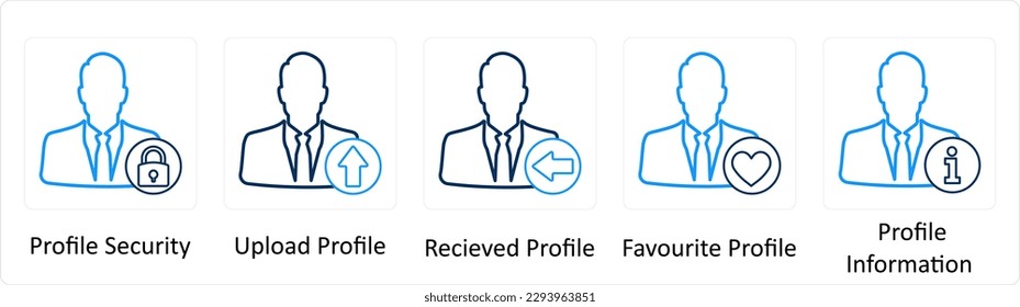 A set of 5 Extra icons as profile security, upload profile, received profile