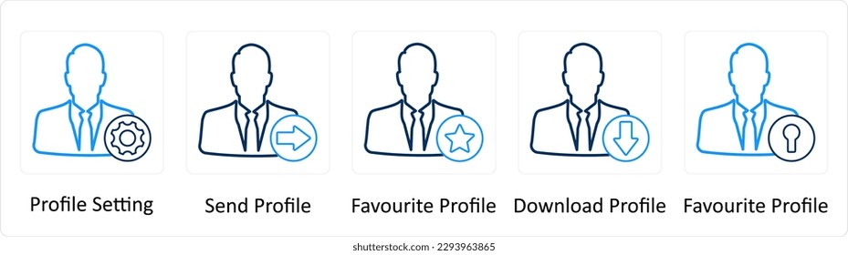 A set of 5 Extra icons as profile setting, send profile, favorite profile