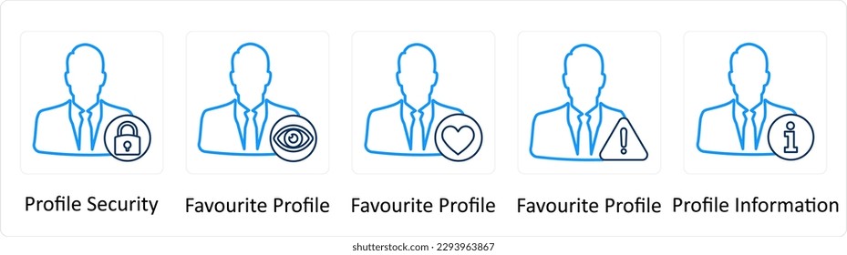 A set of 5 Extra icons as profile security, favorite profile, profile informatio