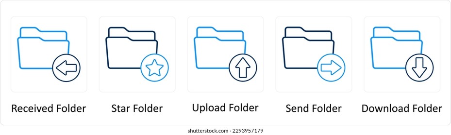 A set of 5 Extra icons as received folder, star folder, upload folder
