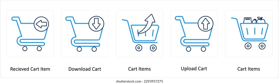A set of 5 Extra icons as received cart item, cart items, upload cart