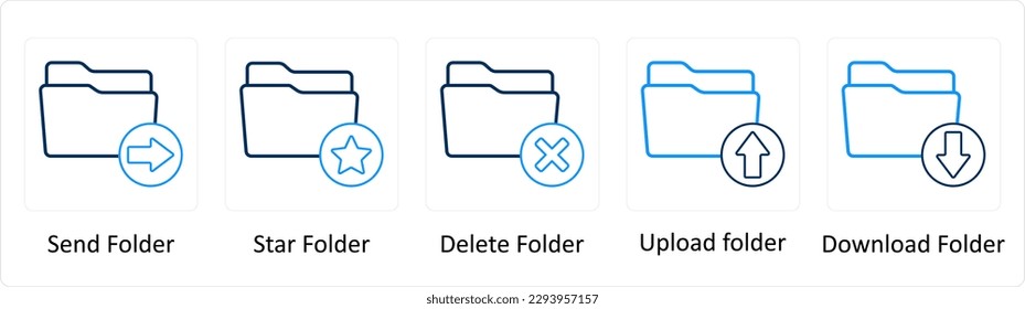 Un conjunto de 5 iconos adicionales como carpeta de envío, carpeta de estrella, carpeta de eliminación