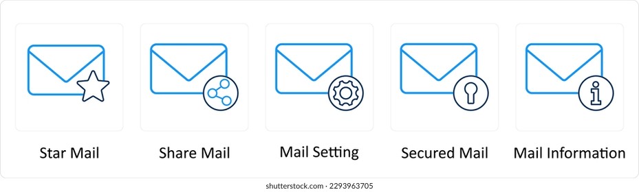 Un conjunto de 5 iconos adicionales como correo estrella, correo compartido, configuración de correo