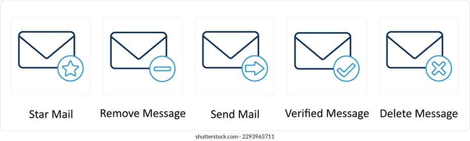 Ein Satz von 5 zusätzlichen Symbolen als Sterne-Mail, entfernen Sie die Nachricht, senden Sie die E-Mail