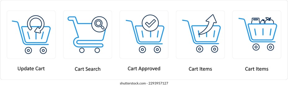 Un conjunto de 5 iconos adicionales como carrito de actualización, búsqueda de carritos, aprobación de carrito