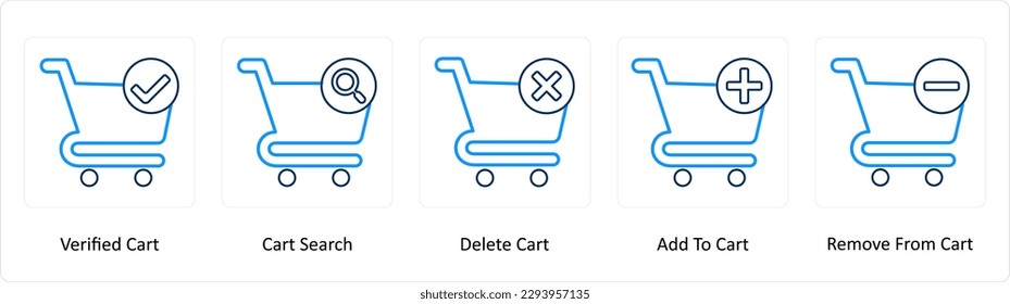 A set of 5 Extra icons as verified cart, cart serach, delete cart