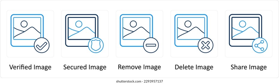A set of 5 Extra icons as verified image, secured image, remove image