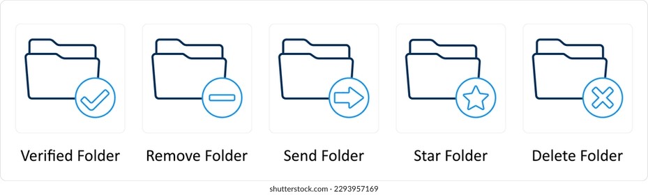 Un conjunto de 5 iconos adicionales como carpeta verificada, eliminar carpeta, enviar carpeta