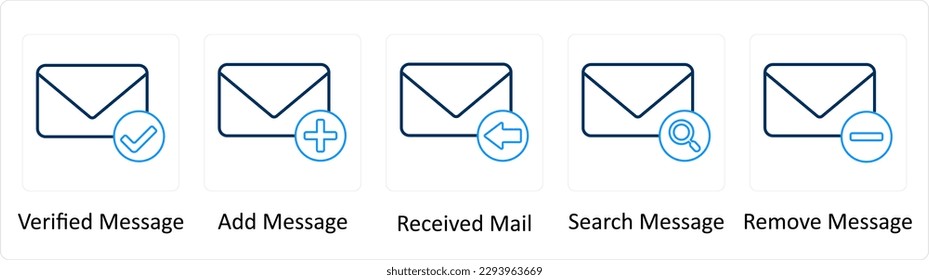 A set of 5 Extra icons as verified message, add message, received mail