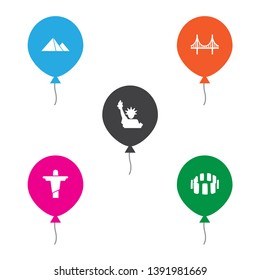Set of 5 famous icons set. Collection of stonehenge, golden gate, statue of liberty and other elements.