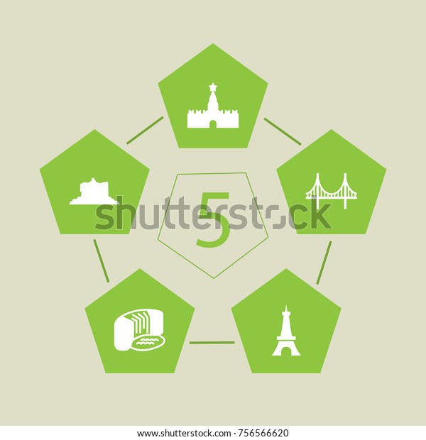 Set Of 5 Famous Icons Set.Collection Of\
Paris, Drought, Bridge And Other\
Elements.