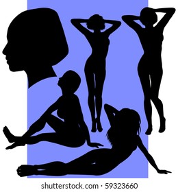 Set of 5 female Silhouettes