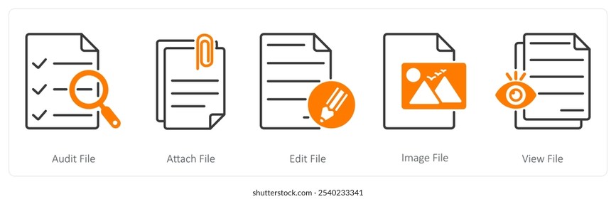 Un conjunto de 5 iconos de archivos como archivo de auditoría, adjuntar archivo, editar archivo