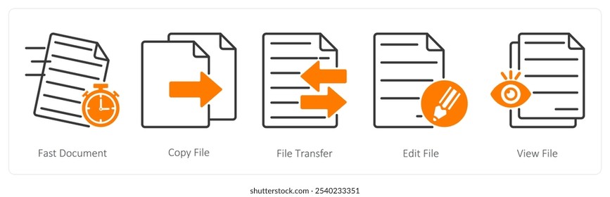 Un conjunto de 5 iconos de archivos como documento rápido, archivo de copia, transferencia de archivos