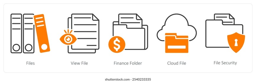 A set of 5 Files icons as file, view file, finance folder