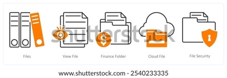 A set of 5 Files icons as file, view file, finance folder