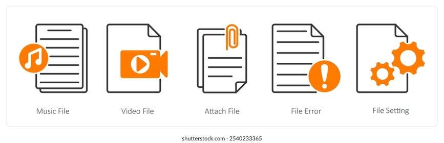 Video Un conjunto de 5 iconos de archivos como archivo de música, archivo, adjuntar archivo
