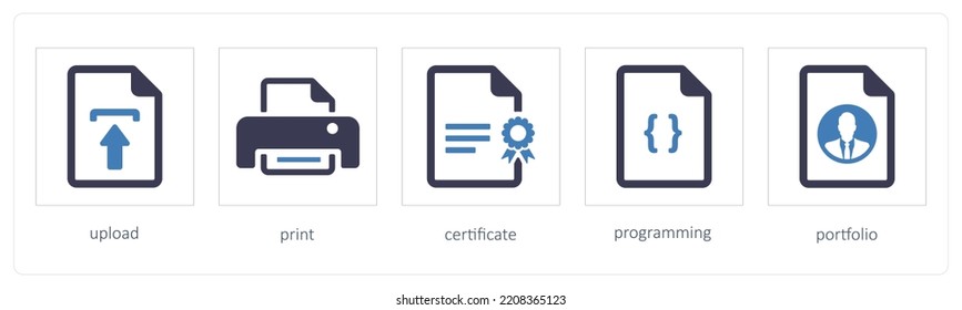 Un conjunto de 5 iconos de archivos como carga, impresión, certificado