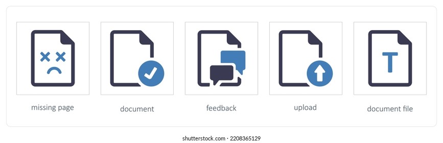 A Set Of 5 Files Icons Such As Missing Page, Document, Feedback