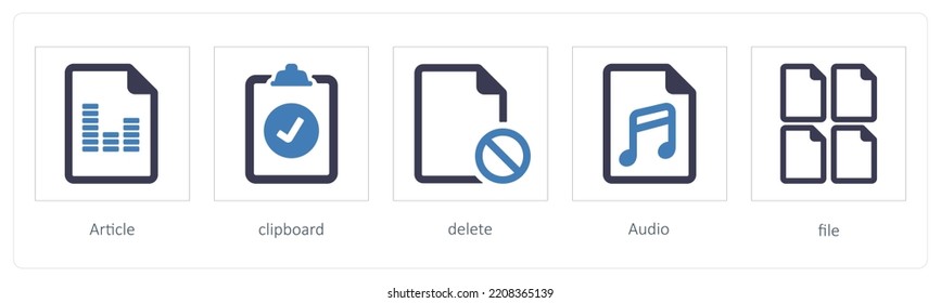 Un conjunto de 5 iconos de archivos como Artículo, Portapapeles, Eliminar