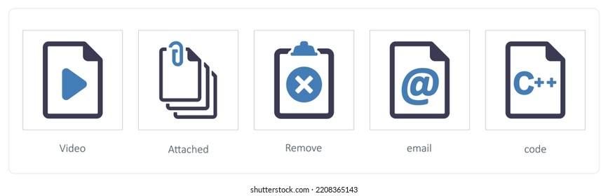 A set of 5 files icons such as Video, attached, Remove, email