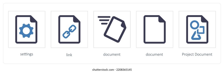 A set of 5 files icons such as settings, link, document, Project Document