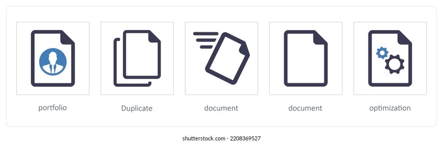 Un conjunto de 5 iconos de archivos como portafolio, Duplicado, documento