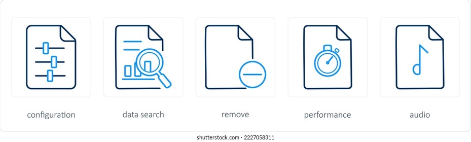 A set of 5 files icons such as document, secured document