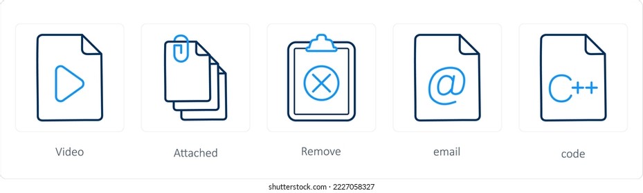 Un conjunto de 5 iconos de archivos como vídeo, adjunto, eliminar