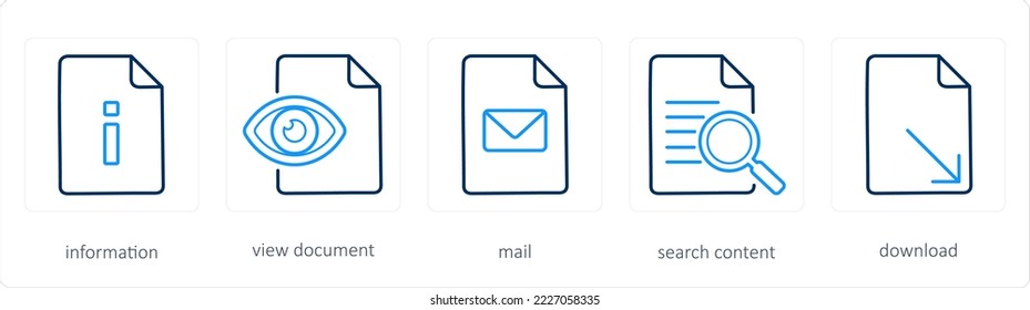 Un conjunto de 5 iconos de archivos como información, ver documento