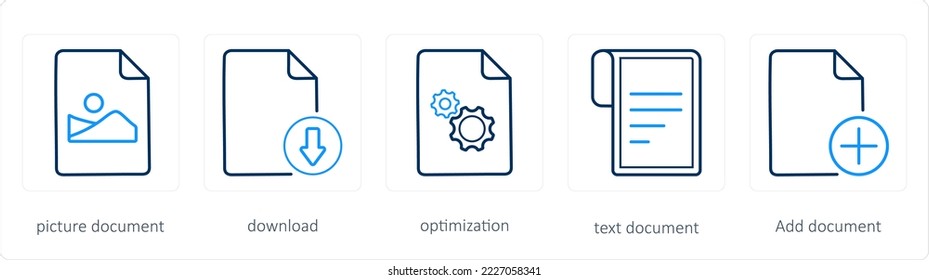 A set of 5 files icons such as picture document, download
