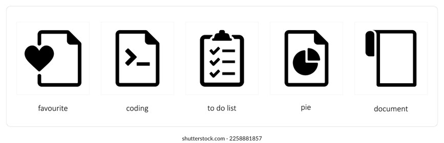 A set of 5 files icons such as favorite, coding, to do list