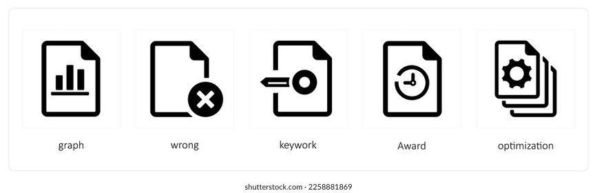 A set of 5 files icons such as graph, wrong, keywork, Award