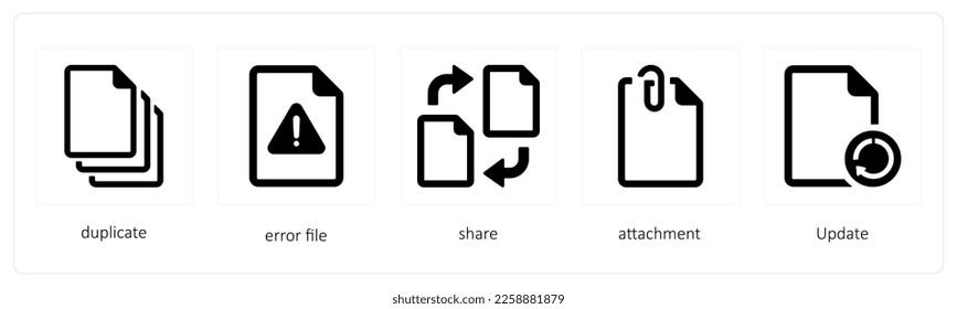 Un conjunto de 5 iconos de archivos como duplicado, archivo de error, recurso compartido