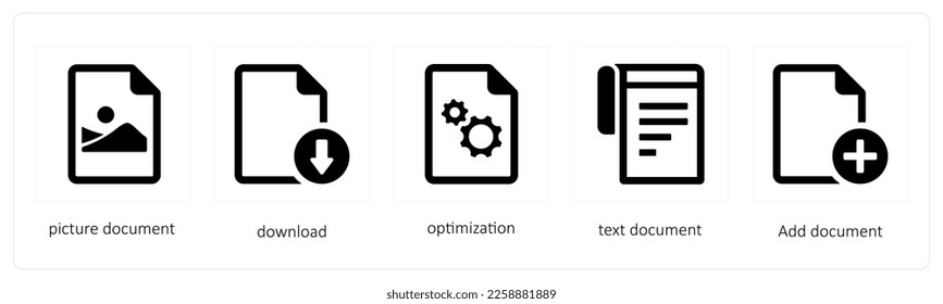 A set of 5 files icons such as picture document, download