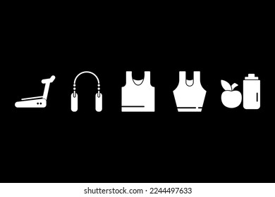 Set of 5 Finess glyphs icons, thin icon glyphs style, vector illustration