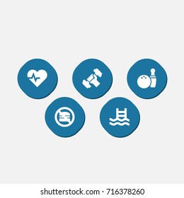 Set Of 5 Fitness Icons Set.Collection Of Basin, Bodybuilding, Kegling And Other Elements.