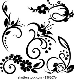 A set of 5 floral design elements.