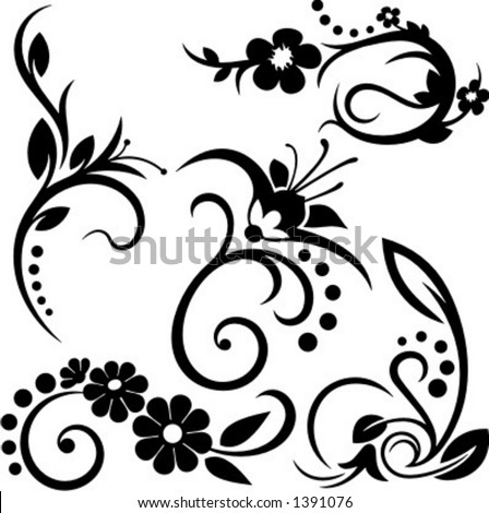 A set of 5 floral design elements.