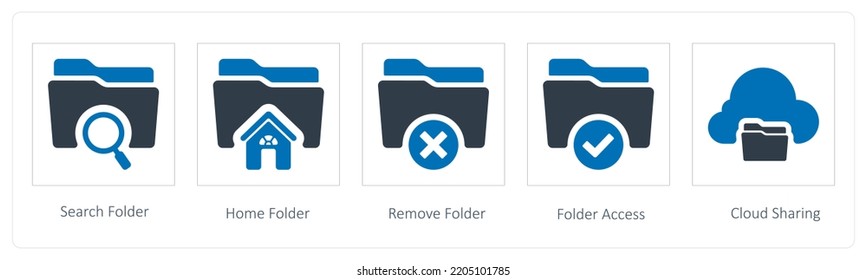 A set of 5 Folder icons such as search, home and remove folder