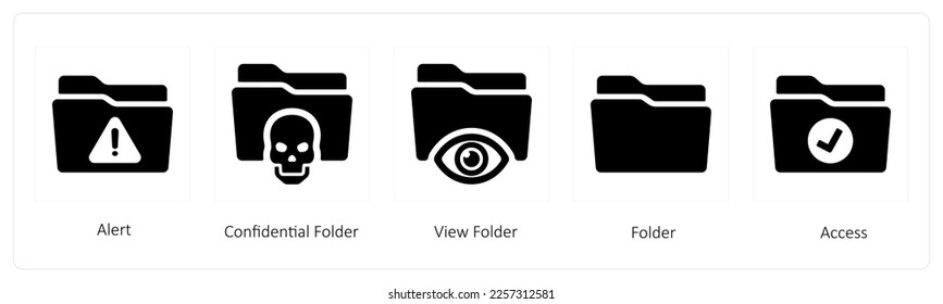 A set of 5 Folder icons such as alert, confidential folder and view folder