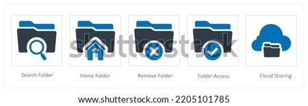 A set of 5 Folder icons such as search, home and remove folder