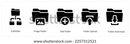 A set of 5 Folder icons such as sub folder, image and add folder