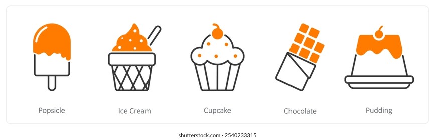 Un conjunto de 5 iconos de Comida y bebida como paleta, helado, cupcake