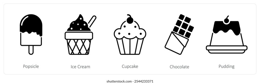 Un conjunto de 5 iconos de Comida y bebida como paleta, helado, cupcake