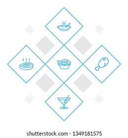 Set of 5 food icons line style set. Collection of martini, broth, lettuce and other elements.