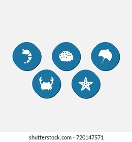 Set Of 5 Food Icons Set.Collection Of Sea Star, Roe, Stingray And Other Elements.