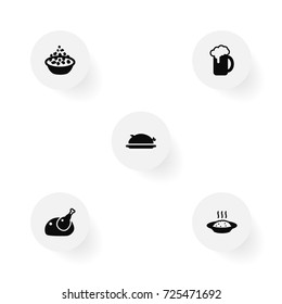 Set Of 5 Food Icons Set.Collection Of Roasted, Pork, Porridge And Other Elements.