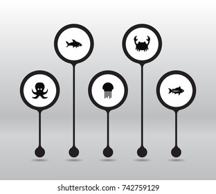 Set Of 5 Food Icons Set.Collection Of Devilfish, Shark, Lobster And Other Elements.