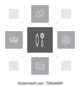 Set Of 5 Food Outline Icons Set.Collection Of Pancakes, Cake, Gloves And Other Elements.
